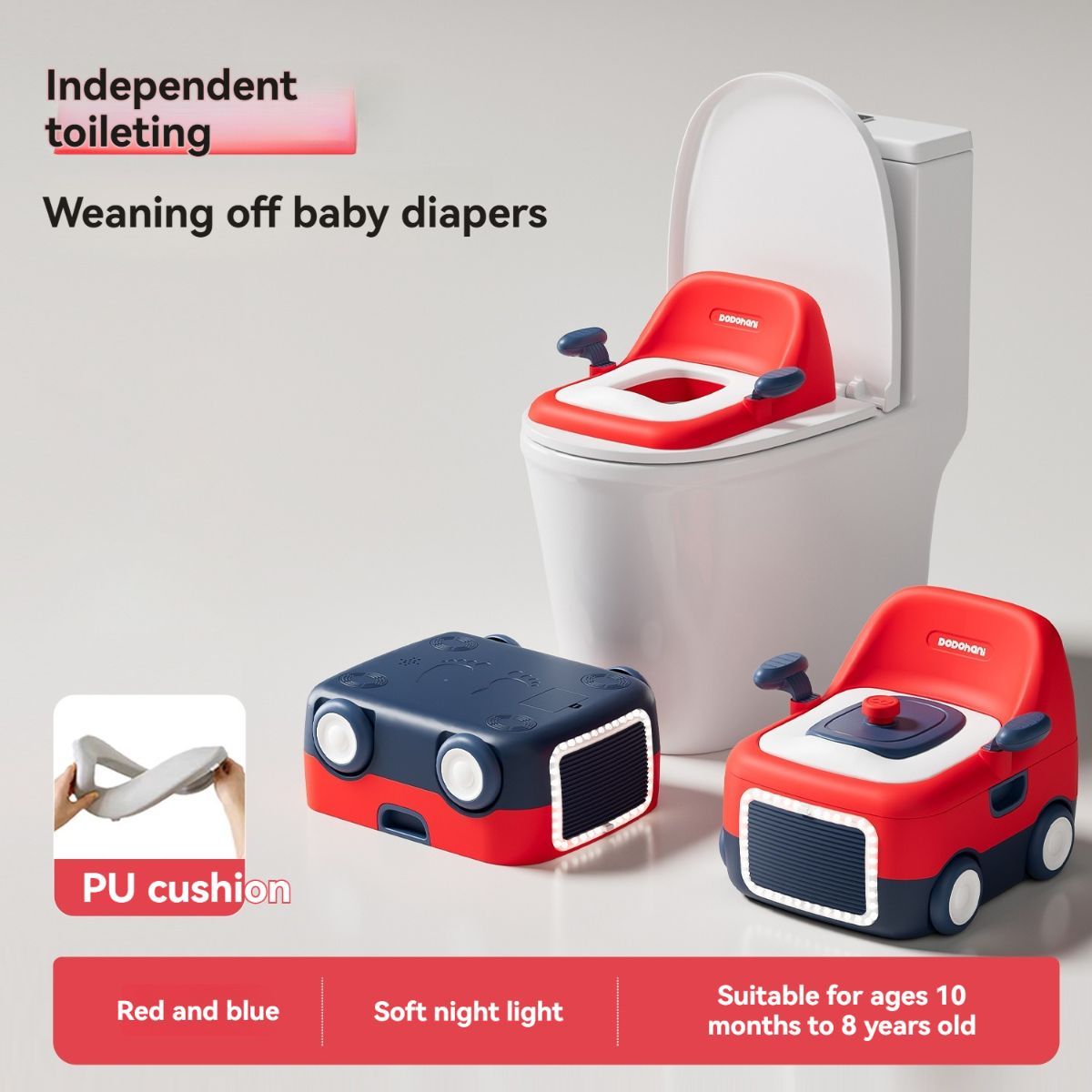 baby portable toilet, potty training, weaning off diapers, soft PU cushion, night-light, bathroom accessories, Australian market, toddler toilet seat - beige white - Size Three