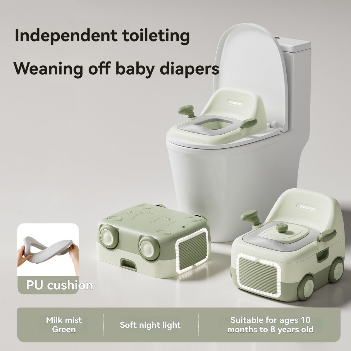 baby portable toilet, potty training, weaning off diapers, soft PU cushion, night-light, bathroom accessories, Australian market, toddler toilet seat - Monet Grey - Size Three