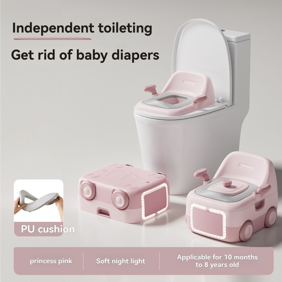 baby portable toilet, potty training, weaning off diapers, soft PU cushion, night-light, bathroom accessories, Australian market, toddler toilet seat - red and blue - Size Three