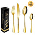 western cutlery set, steak knife and fork set, stainless steel cutlery, gift set for dining, 16-piece cutlery, Australian dining, steak knives Australia, premium cutlery set, gift for couples, housewarming gift - Gold - Size 16 -piece set