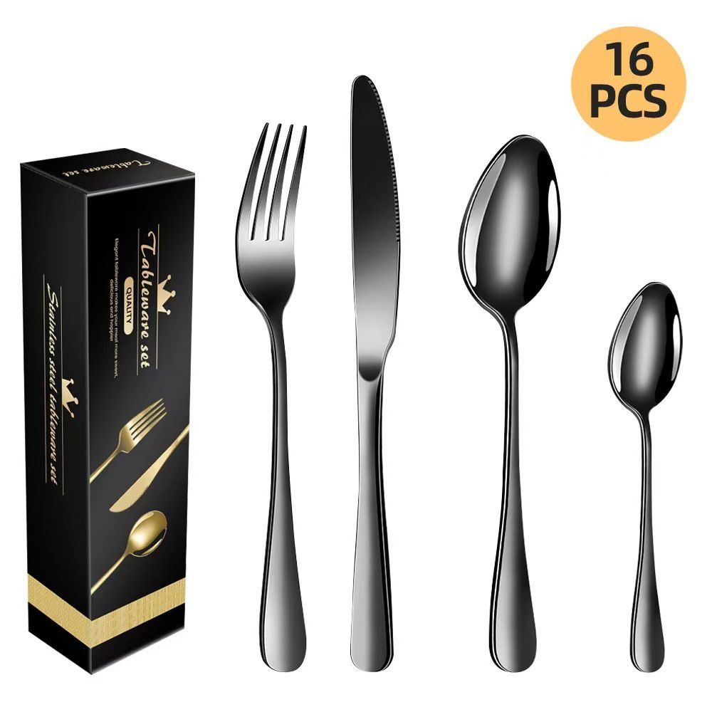 western cutlery set, steak knife and fork set, stainless steel cutlery, gift set for dining, 16-piece cutlery, Australian dining, steak knives Australia, premium cutlery set, gift for couples, housewarming gift - Gold - Size 16 -piece set
