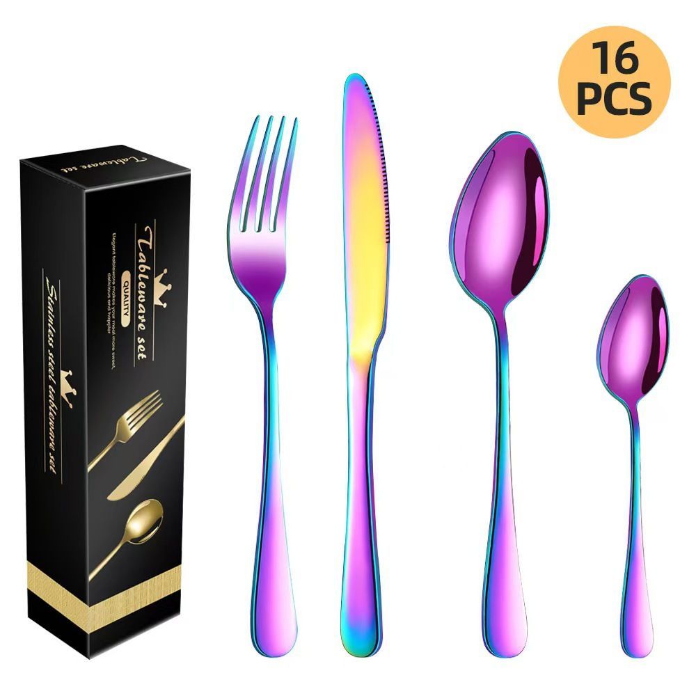 western cutlery set, steak knife and fork set, stainless steel cutlery, gift set for dining, 16-piece cutlery, Australian dining, steak knives Australia, premium cutlery set, gift for couples, housewarming gift - Gold - Size 16 -piece set
