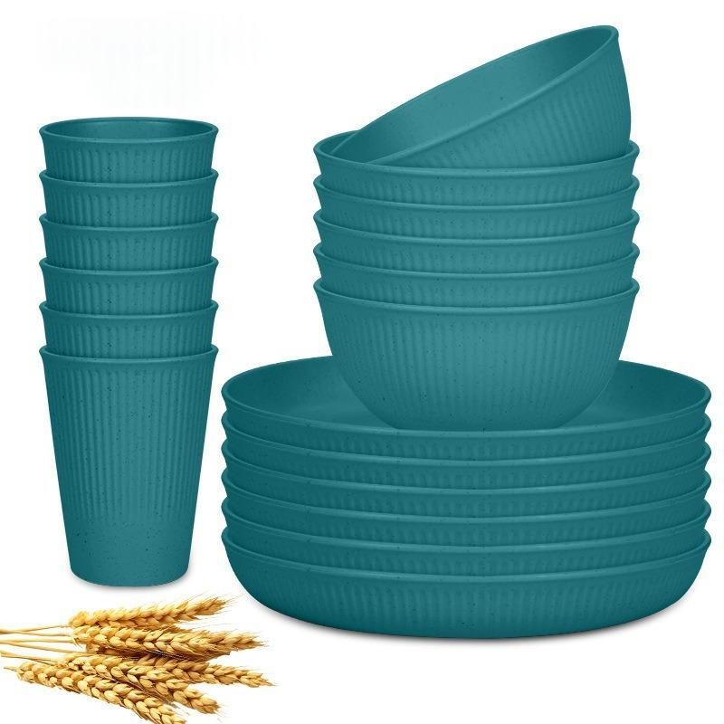 Wheat Straw Dinnerware Set Unbreakable Dinner Plates BPA-Free Dinnerware - Navy - Size 01