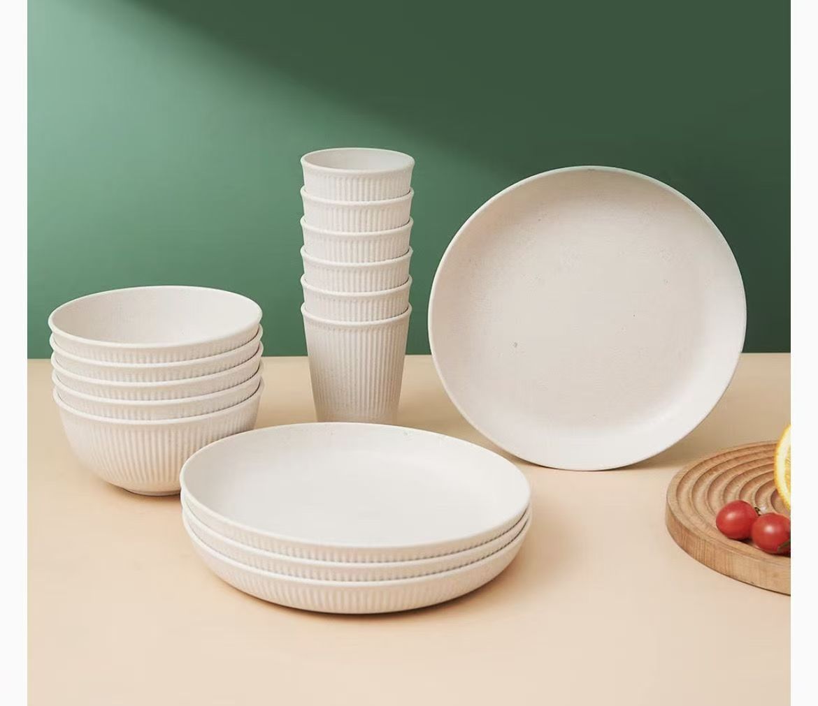 Wheat Straw Dinnerware Set Unbreakable Dinner Plates BPA-Free Dinnerware - Navy - Size 01