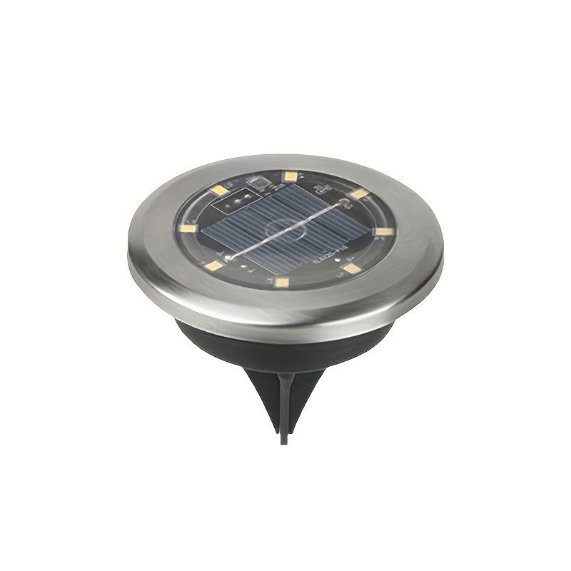 Solar Ground Spotlights 8 LED Rotating Disc Lights Stainless Steel Outdoor - Silver - Size Warm light
