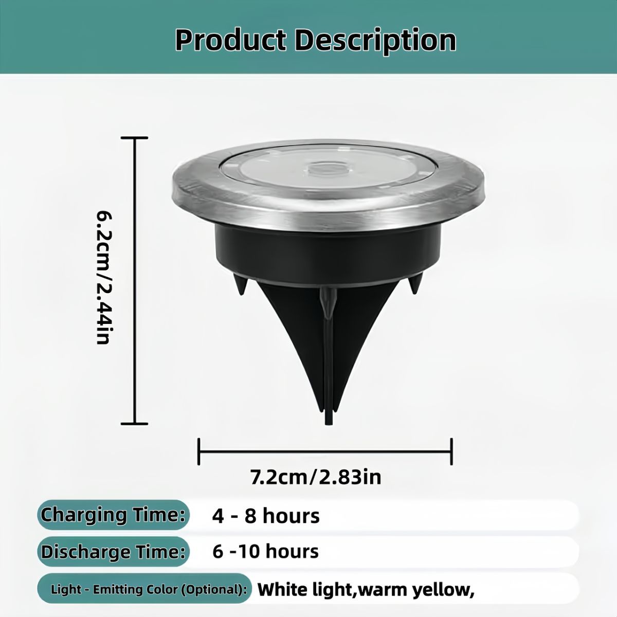 Solar Ground Spotlights 8 LED Rotating Disc Lights Stainless Steel Outdoor - Silver - Size Warm light