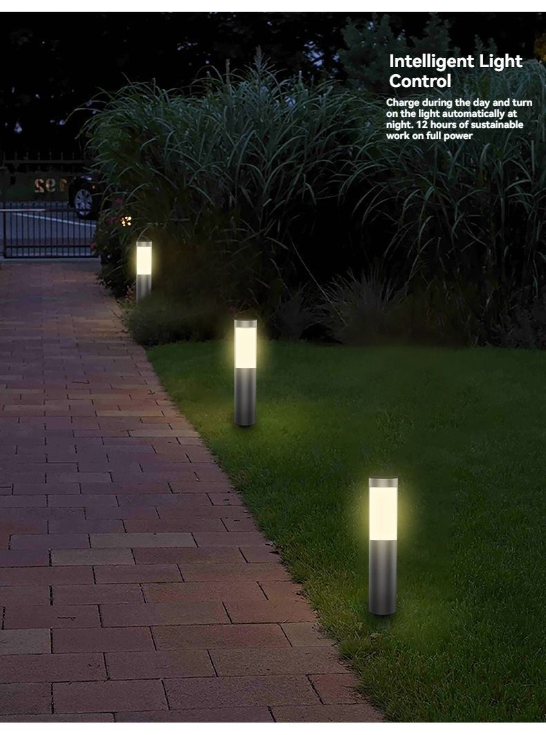 Solar Outdoor Lights Stainless Steel Garden Lights Cylindrical Garden Lights - Silver - Size 001