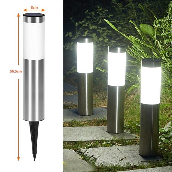 Solar Outdoor Lights Stainless Steel Garden Lights Cylindrical Garden Lights - Silver - Size 001