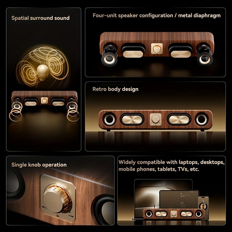 Wireless Speaker Portable Speaker Bluetooth Speaker Stereo Sound Subwoofer - Wood grain color - Size 01