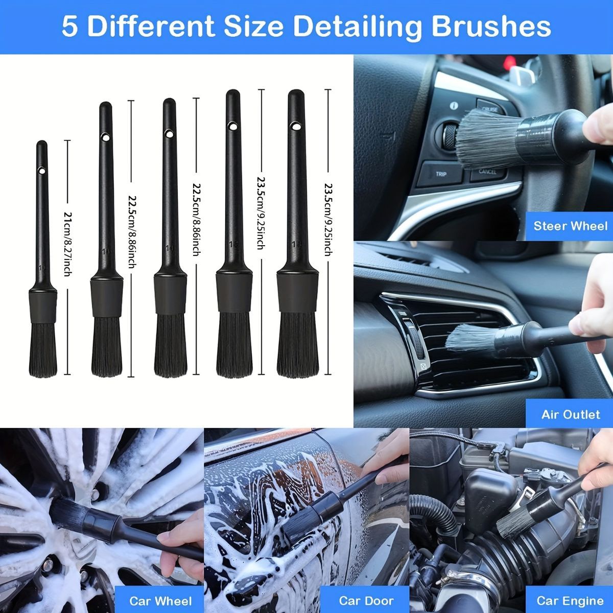 Car Detailing Brush Set Car Cleaning Kit Auto Detailing Supplies Car Interior - Black - Size 32 pieces