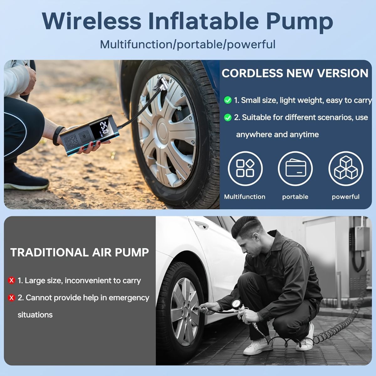 Black Portable Car Tire Inflator 150PSI Inflator Digital Tire Pressure Gauge LED