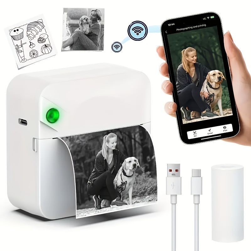 Portable Photo Printer Wireless Photo Printer Black And White Photo Printer - Blue - Size 01