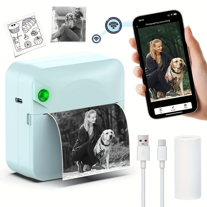 Portable Photo Printer Wireless Photo Printer Black And White Photo Printer - White - Size 01