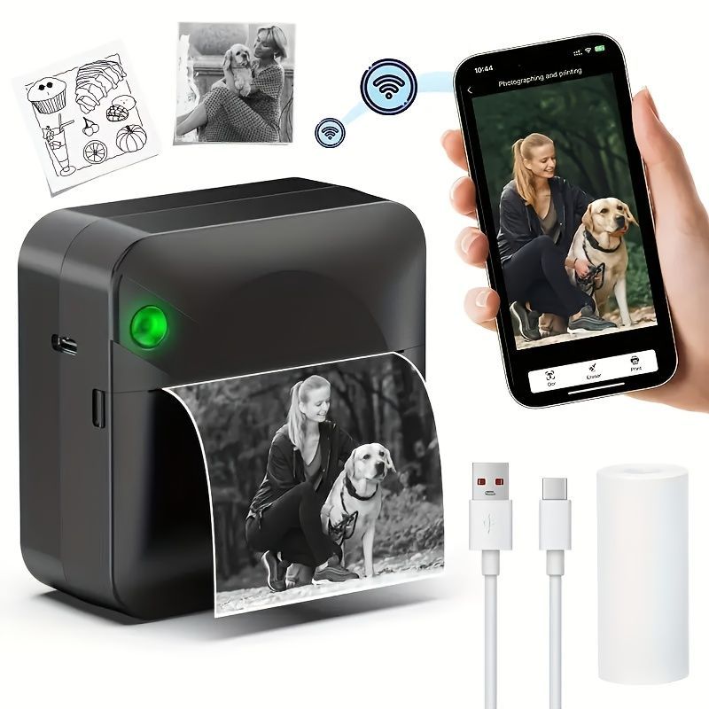 Portable Photo Printer Wireless Photo Printer Black And White Photo Printer - White - Size 01