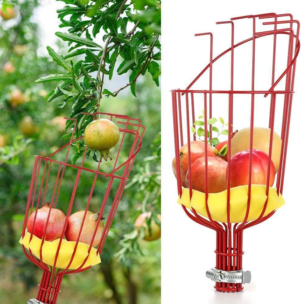 Fruit picking tool with telescopic pole - stainless steel fruit picking pole, high altitude tree fruit picking tool 4m