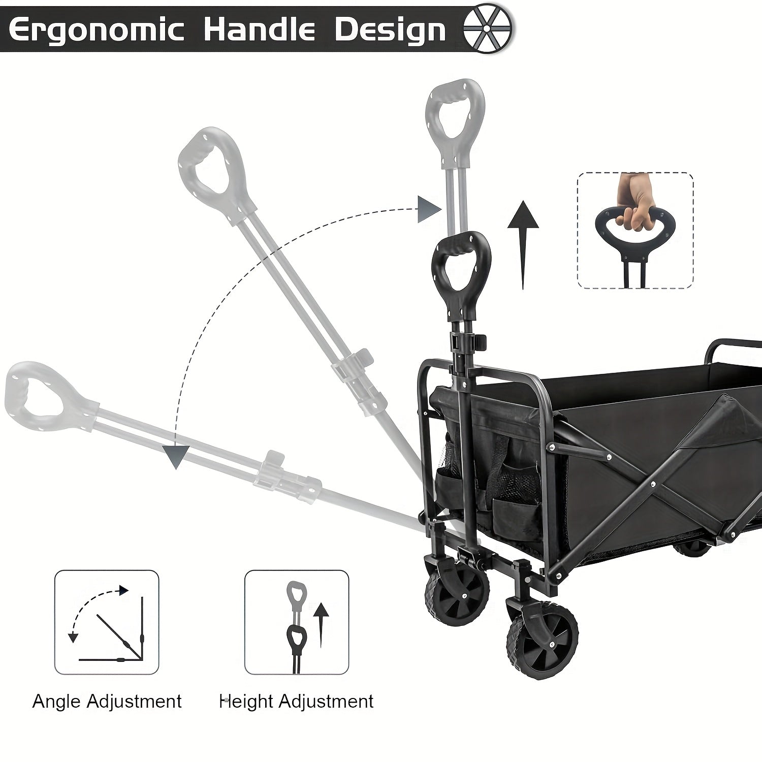 250KG Load Capacity 300L Large Capacity Heavy Duty Foldable Beach Car - All-Terrain Foldable Multi-Functional Handcart with Large Wheels, Side Pockets and Brakes - Durable Oxford Fabric and Stainless Steel Structure, Suitable for Camping, Garden, Sports a