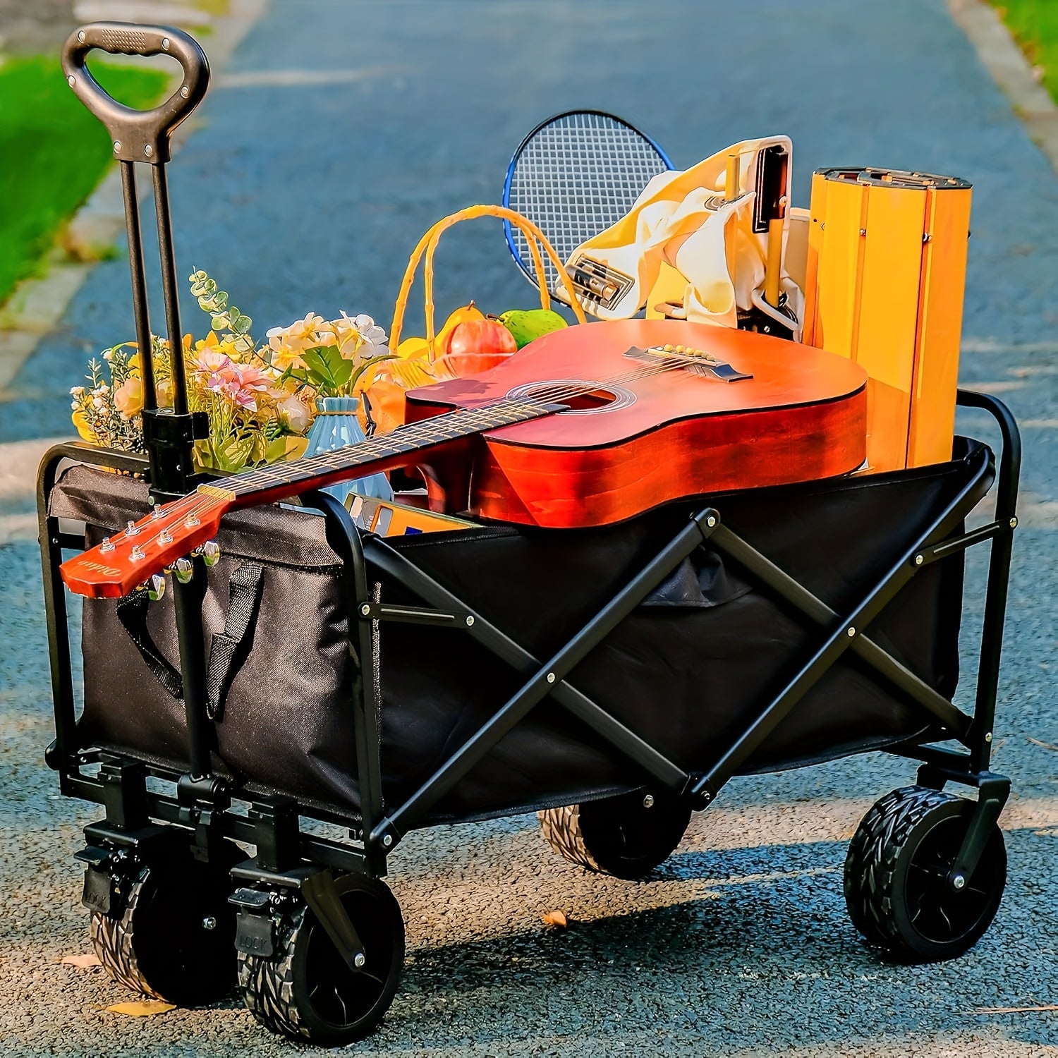 250KG Load Capacity 300L Large Capacity Heavy Duty Foldable Beach Car - All-Terrain Foldable Multi-Functional Handcart with Large Wheels, Side Pockets and Brakes - Durable Oxford Fabric and Stainless Steel Structure, Suitable for Camping, Garden, Sports a