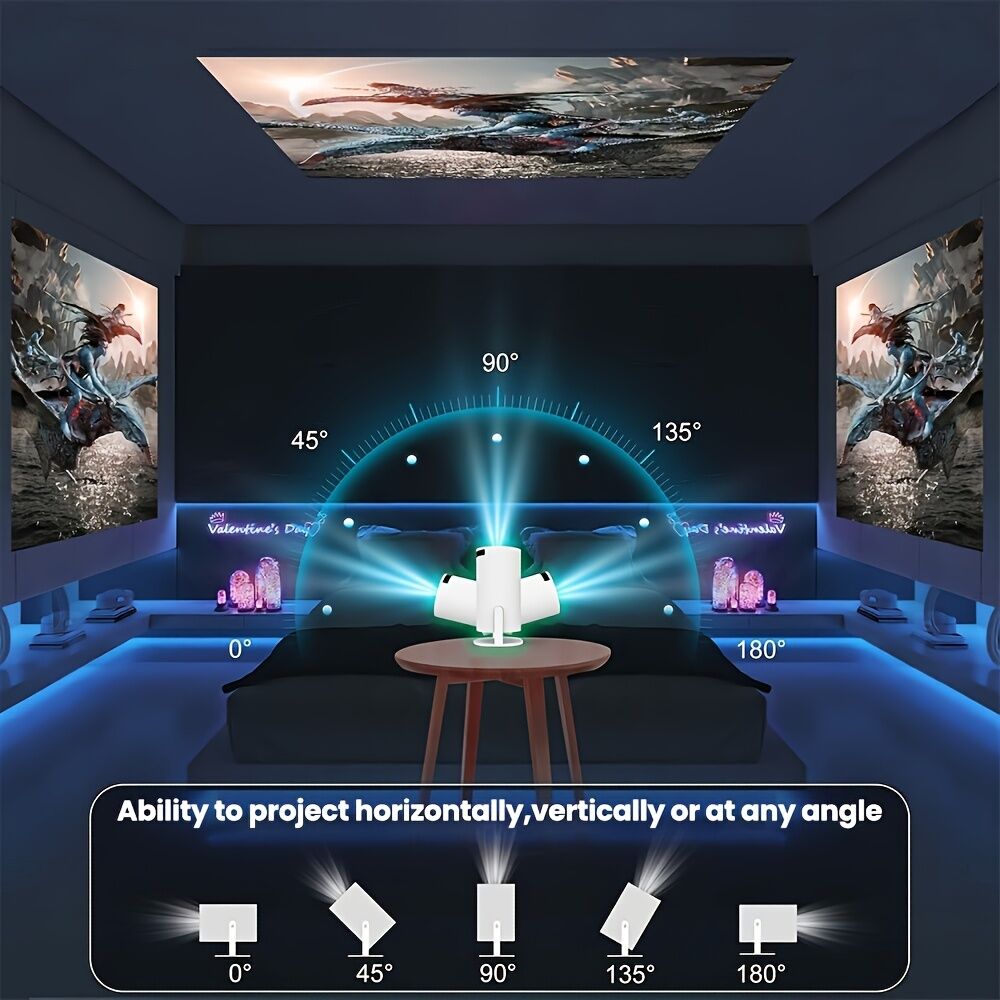 HY300 Pro mini portable projector, native 1280 * 720P support 4K / 350ANSI smart projector, with WiFi 6 BT 6.0, Screen adjustment, 180-degree rotation, home video projector with Android 11. 0 operating system built-in