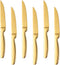 Stainless Steel Serrated Steak Knife Set of 6, BuyGo Gold Color Heavy Duty Dinner Table Knives for Cutting Meat, Beef, 8.6 Inch, Dishwasher Safe
