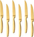 Stainless Steel Serrated Steak Knife Set of 6, BuyGo Gold Color Heavy Duty Dinner Table Knives for Cutting Meat, Beef, 8.6 Inch, Dishwasher Safe