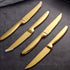 Stainless Steel Serrated Steak Knife Set of 6, BuyGo Gold Color Heavy Duty Dinner Table Knives for Cutting Meat, Beef, 8.6 Inch, Dishwasher Safe