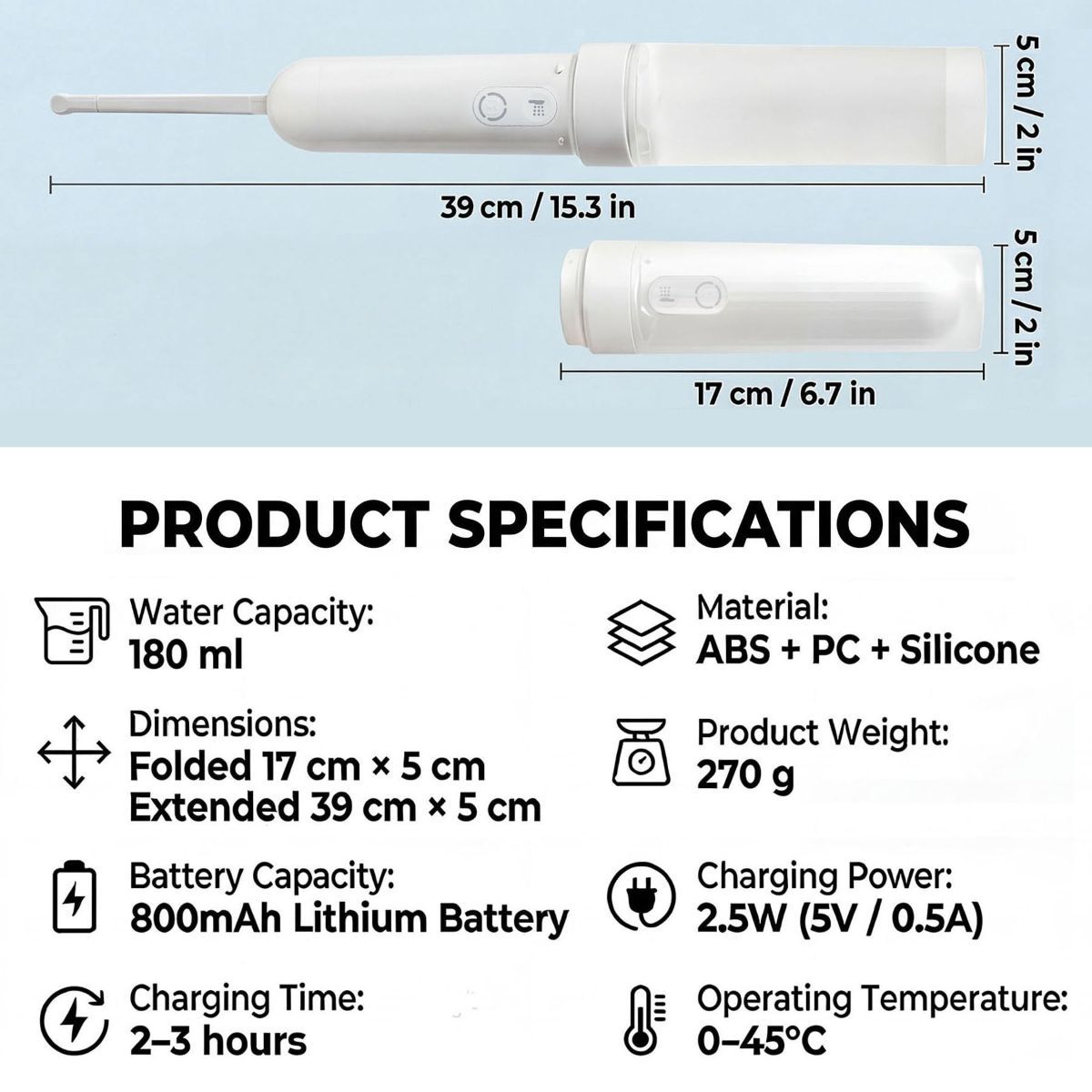 Portable Bidet for Travel,Rechargeable Electric Handheld Travel Bidet Sprayer for Women & Men,Collapsible,Portatil Peri Water Bottle Bidets for Hygiene,Camping, Backpacking,Backcountry,Hiking - White - Size 6.7in