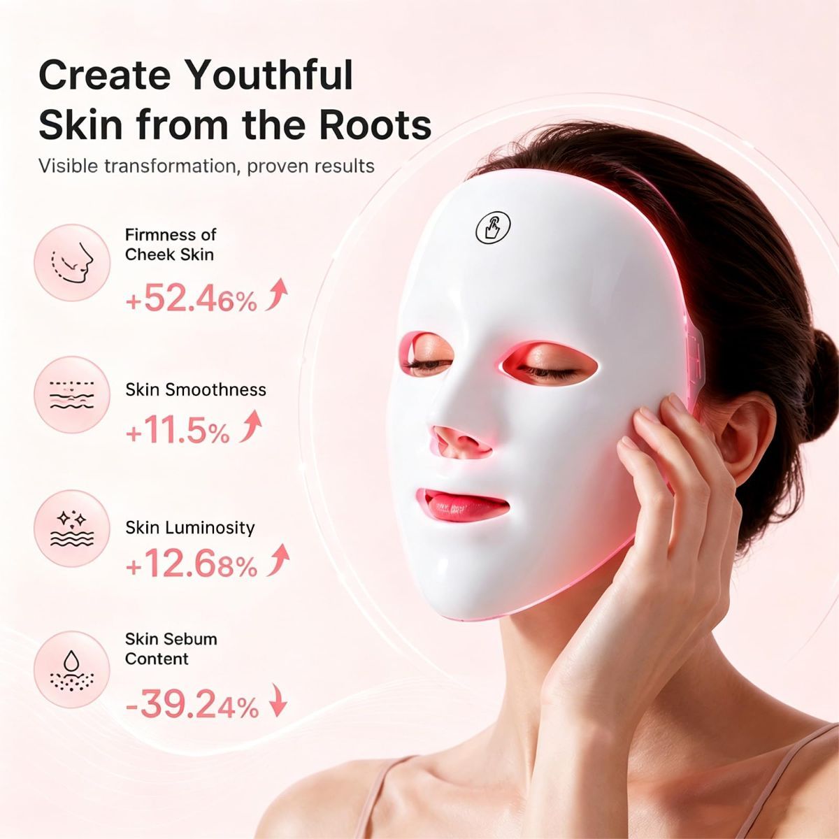 Red Light Mask for Face, 7 Color Red Light Facial Masks, At-Home Facial Care Device, Portable, Cordless, and Rechargeable - White - Size 230mm