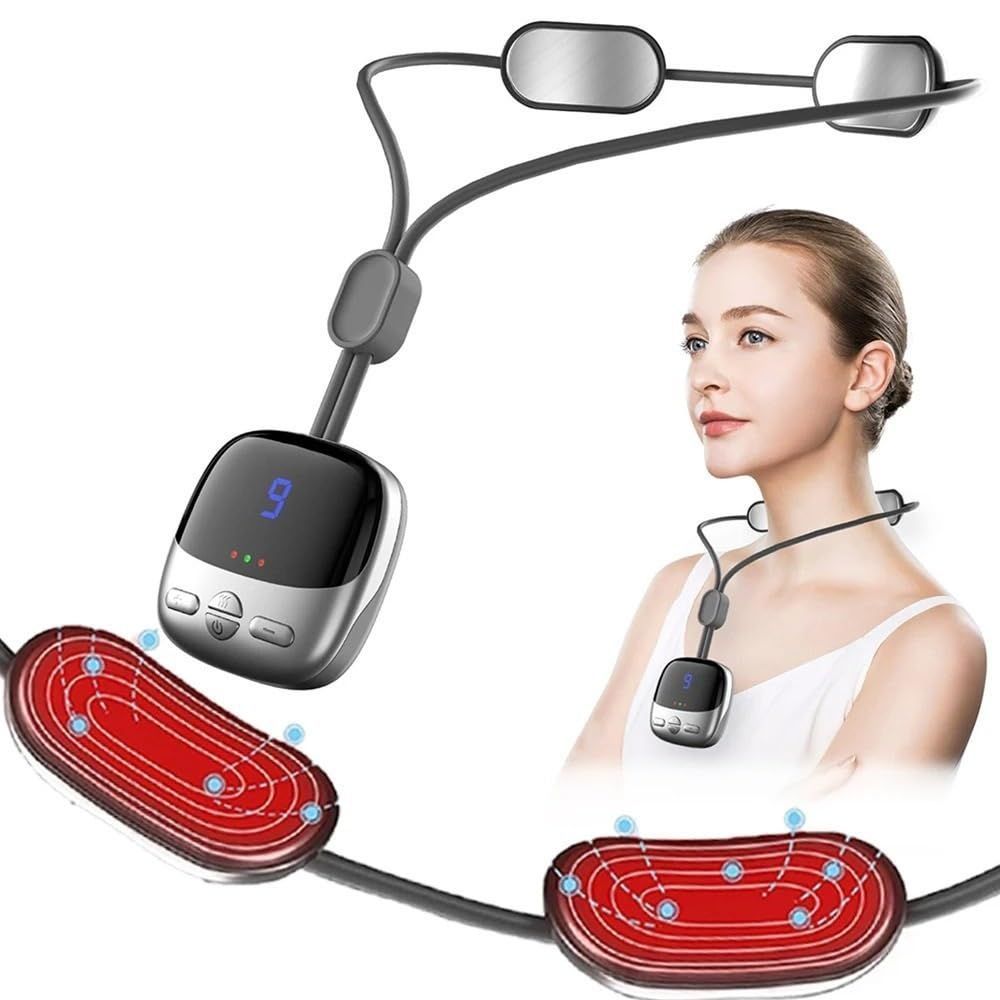 Portable Neck Massager,EMS Training Device, Stimulator, Muscle, Powered for Body Muscles and Back,Cordless Comfort Neck Relaxer,Men, and Women Fitness Belt - Red - Size 7.5"L x 5.6"W