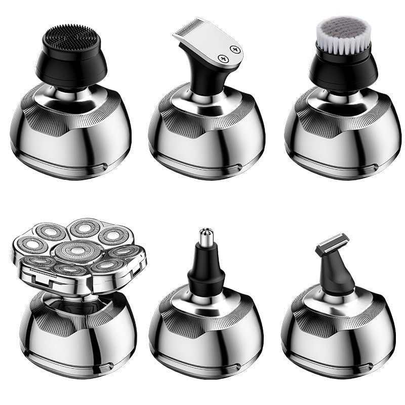 Head Shaver for Bald Men - 9D Waterproof Cordless Wet/Dry Skull & Bald Head Shaver with Rotary Blades - Grooming Kit with Electric Razor, Clippers, Nose/Ear Trimmer, Brush & Massager