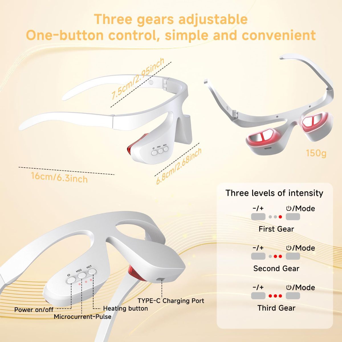 Under Eye Red Light Therapy Glasses, Eye Massager Devices for Relieve Eye Bag, Reducing Dark Circles and Puffiness, Smoothing Fine Lines with Microcurrent, Red-Light & Heat & Mood & Sleep Enhancement