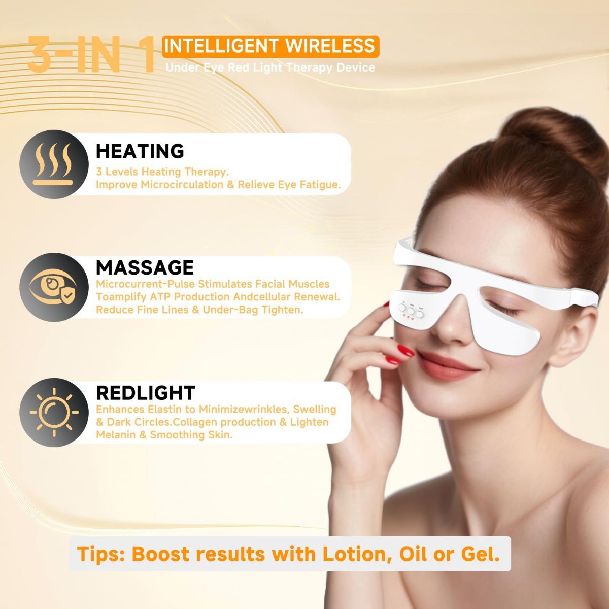 Under Eye Red Light Therapy Glasses, Eye Massager Devices for Relieve Eye Bag, Reducing Dark Circles and Puffiness, Smoothing Fine Lines with Microcurrent, Red-Light & Heat & Mood & Sleep Enhancement
