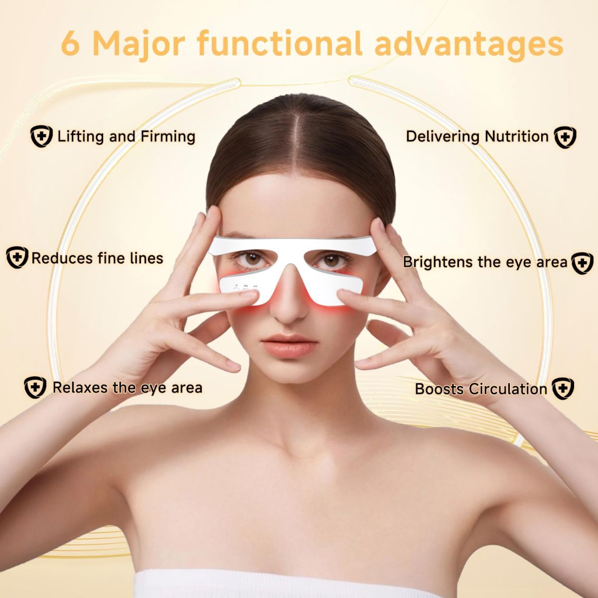 Under Eye Red Light Therapy Glasses, Eye Massager Devices for Relieve Eye Bag, Reducing Dark Circles and Puffiness, Smoothing Fine Lines with Microcurrent, Red-Light & Heat & Mood & Sleep Enhancement