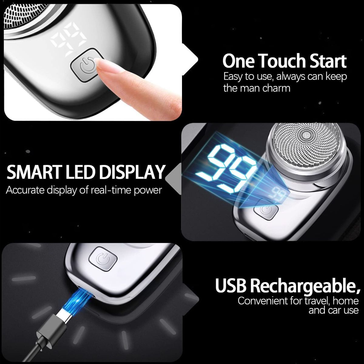 Mini Electric Shaver, 2025 New Pocket Size Electric Shavers for Men, Mini Portable Electrics Shaver, Rechargeable Easy One-Button, Powerful Waterproof Razor for Travel Office Business Trip