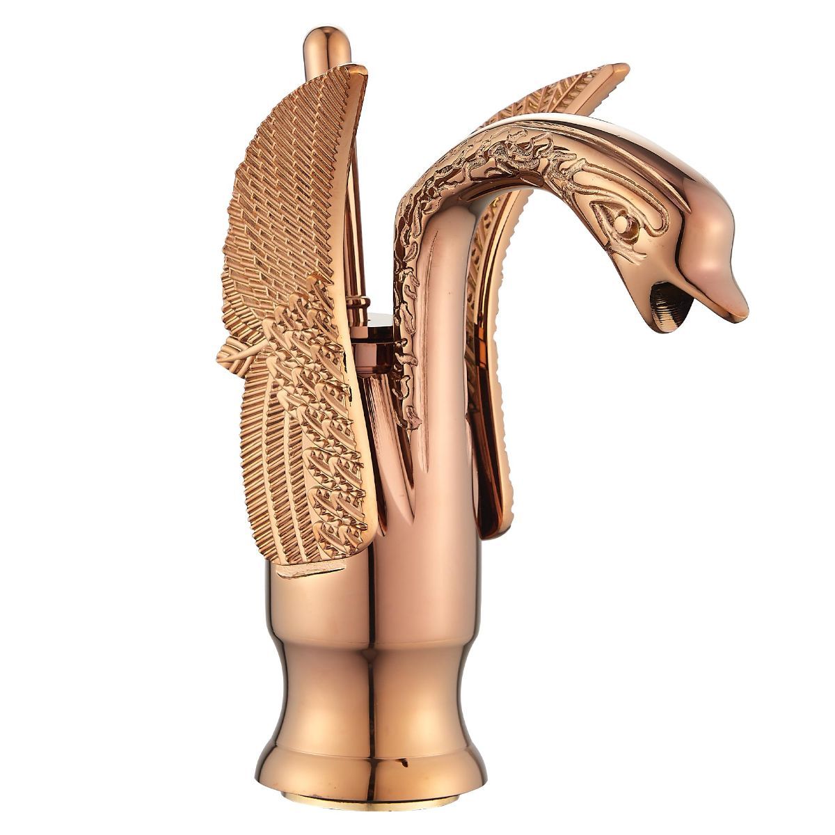Swan-Shaped Bathroom Faucet – Single-Handle Single-Hole Sink Faucet, Deck-Mounted, Short Model, Elegant Vanity Faucet for Bathroom - Rose Gold - Size 19cm