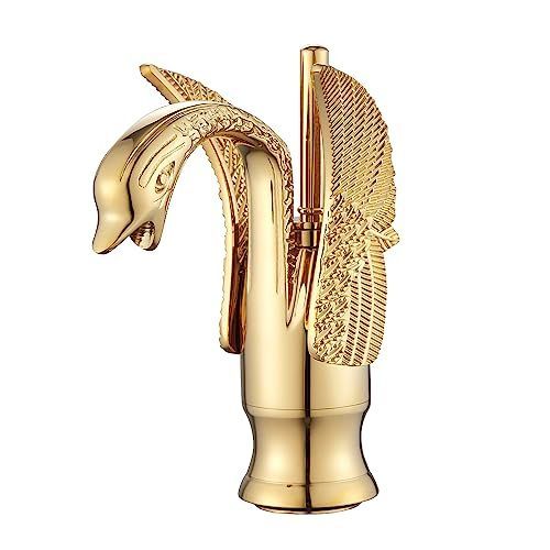 Swan-Shaped Bathroom Faucet – Single-Handle Single-Hole Sink Faucet, Deck-Mounted, Short Model, Elegant Vanity Faucet for Bathroom - Rose Gold - Size 19cm