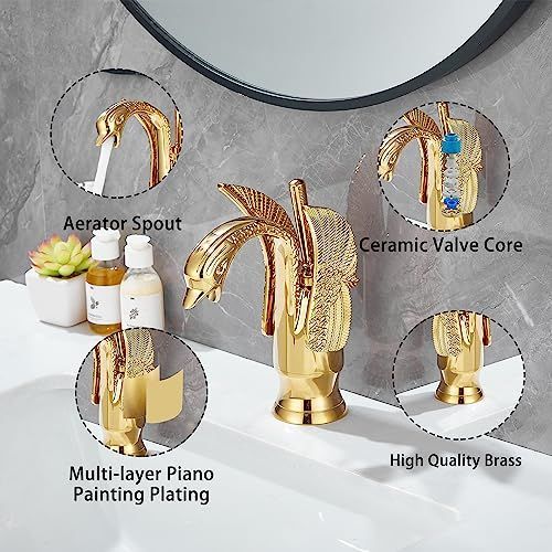 Swan-Shaped Bathroom Faucet – Single-Handle Single-Hole Sink Faucet, Deck-Mounted, Short Model, Elegant Vanity Faucet for Bathroom - Rose Gold - Size 19cm