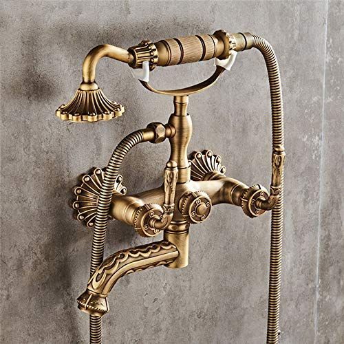 Bathtub Faucet with Handheld Shower – Antique Brass Wall-Mounted Multifunctional Mixer Tap, Hot & Cold Water, Vintage Bathroom Tub Faucet - Bronze - Size B