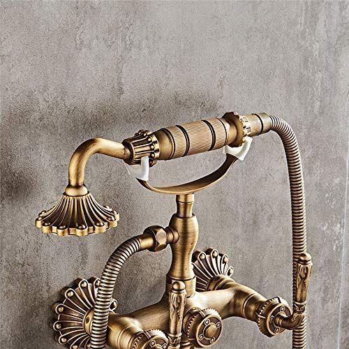 Bathtub Faucet with Handheld Shower – Antique Brass Wall-Mounted Multifunctional Mixer Tap, Hot & Cold Water, Vintage Bathroom Tub Faucet - Bronze - Size C