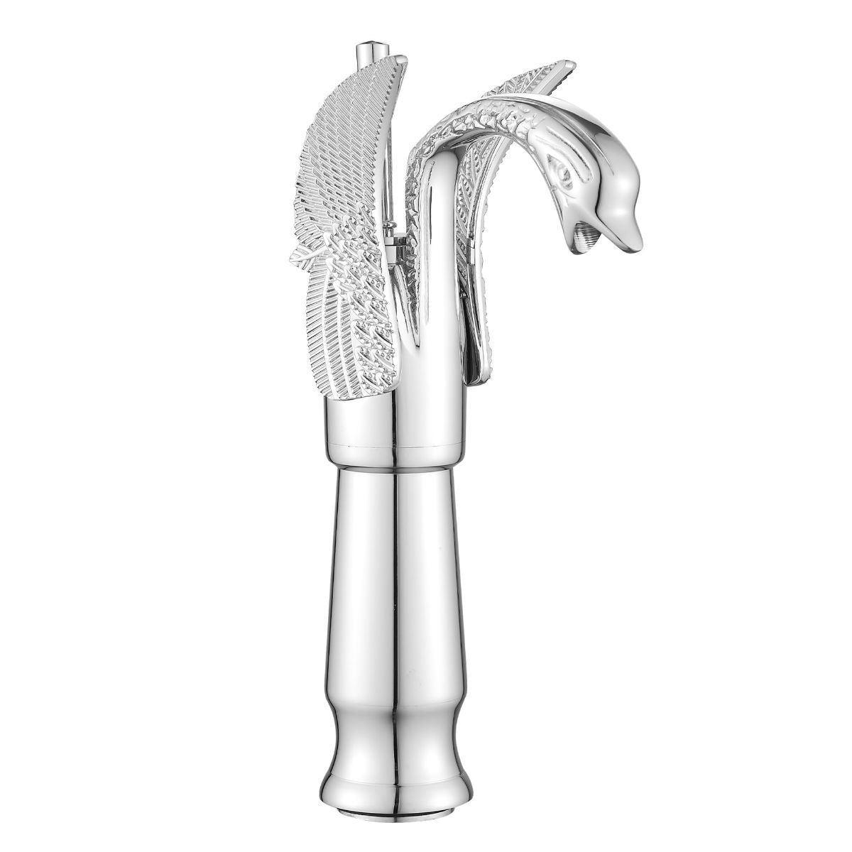 Swan-Shaped Single-Handle Single-Hole Vessel Faucet – Deck-Mounted Bathroom Sink Faucet, Tall Model, Elegant Vanity Faucet - Silver - Size 33cm