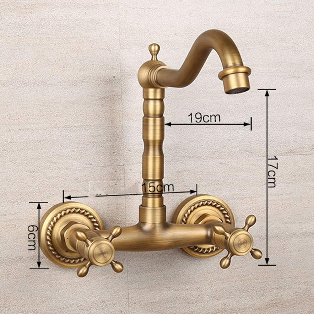 Antique Bathtub Faucet – Dual-Handle Brass Wall-Mounted Tub Faucet with Hot & Cold Mixer, Tall Model, Elegant for Villa Bathroom - Bronze - Size Tall1