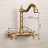 Antique Bathtub Faucet – Dual-Handle Brass Wall-Mounted Tub Faucet with Hot & Cold Mixer, Tall Model, Elegant for Villa Bathroom - Bronze - Size Tall4