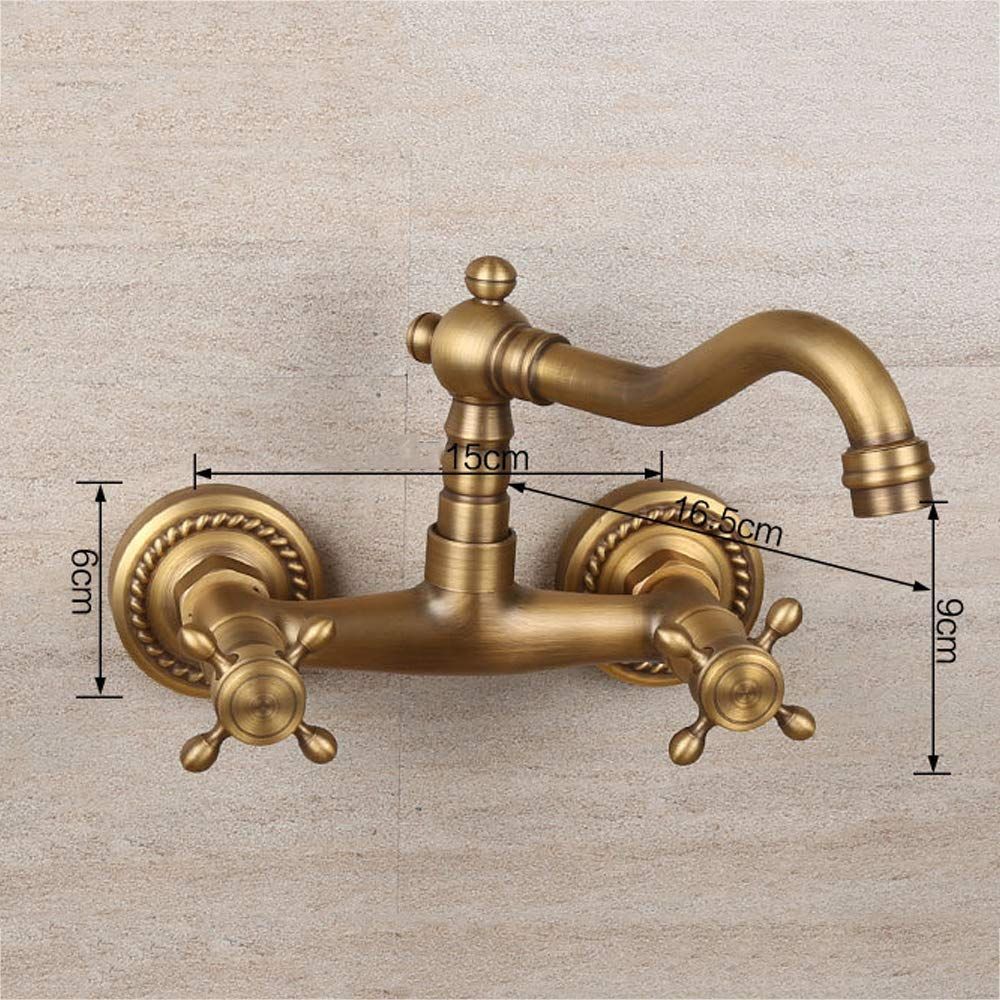 Antique Bathtub Faucet – Dual-Handle Brass Wall-Mounted Tub Faucet with Shower, Hot & Cold Mixer, Short Model, Elegant Bathroom & Villa Faucet - Bronze - Size Short1