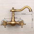 Antique Bathtub Faucet – Dual-Handle Brass Wall-Mounted Tub Faucet with Shower, Hot & Cold Mixer, Short Model, Elegant Bathroom & Villa Faucet - Bronze - Size Short3