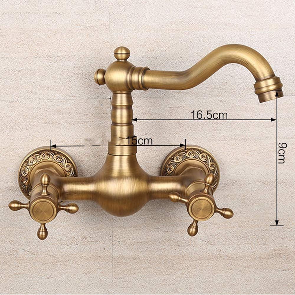 Antique Bathtub Faucet – Dual-Handle Brass Wall-Mounted Tub Faucet with Shower, Hot & Cold Mixer, Short Model, Elegant Bathroom & Villa Faucet - Bronze - Size Short3