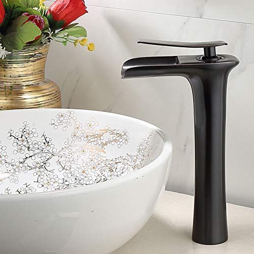 Basin Hot and Cold Water Faucet, Waterfall Type Water Outlet, Antique Brushed Finish – Vintage Bathroom Sink Faucet - Black - Size 280mm