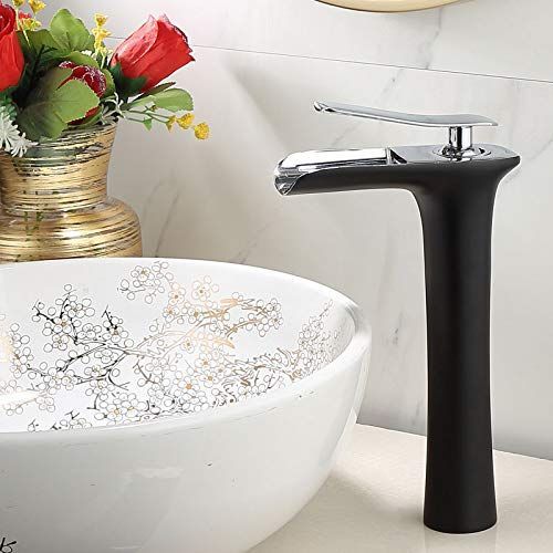 Basin Hot and Cold Water Faucet, Waterfall Type Water Outlet, Antique Brushed Finish – Vintage Bathroom Sink Faucet - Black - Size 280mm