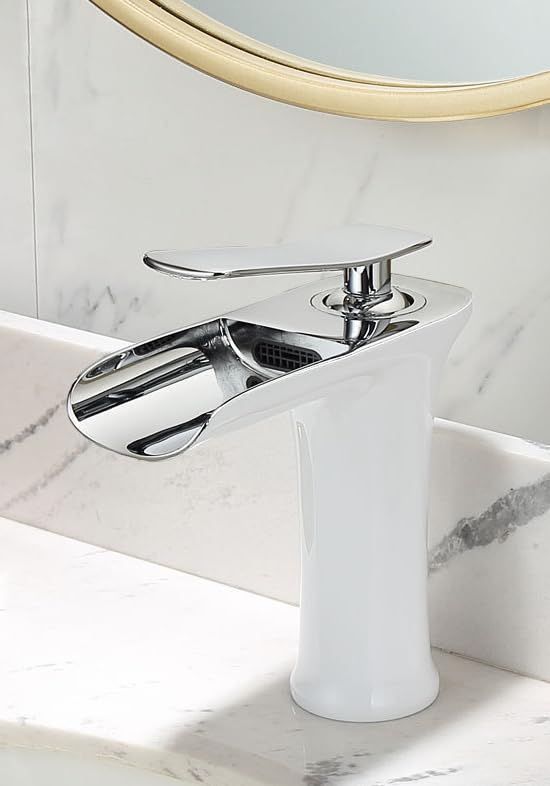 Basin Hot and Cold Water Faucet – Waterfall Spout, Antique Brushed Finish, Short Model, Vintage Bathroom Sink Mixer Tap - Gold - Size 135mm