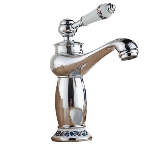 Antique Bronze Basin Faucet – Porcelain Handle, Single Lever Deck-Mounted Mixer Tap, Vintage Style Bathroom Sink Faucet for Elegant Home Décor - Silver - Size 19.5cm