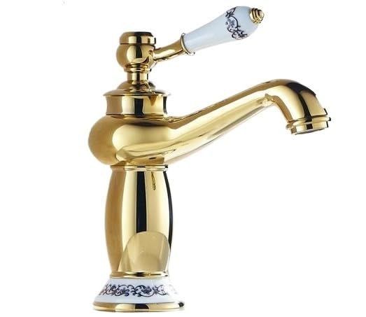 Antique Bronze Basin Faucet – Porcelain Handle, Single Lever Deck-Mounted Mixer Tap, Vintage Style Bathroom Sink Faucet for Elegant Home Décor - Silver - Size 19.5cm