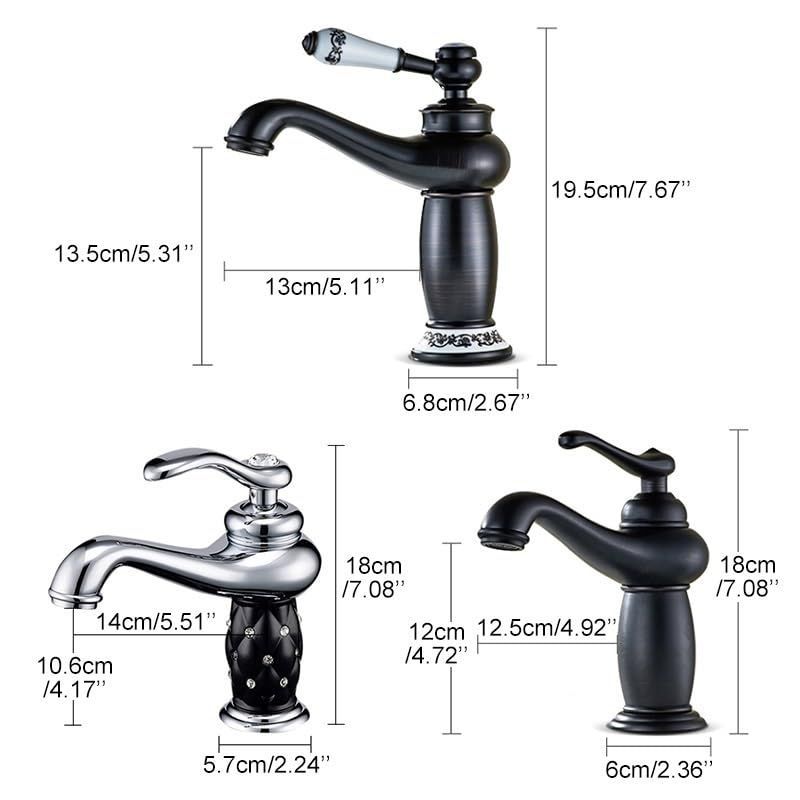 Antique Bronze Basin Faucet – Porcelain Handle, Single Lever Deck-Mounted Mixer Tap, Vintage Style Bathroom Sink Faucet for Elegant Home Décor - Silver - Size 19.5cm